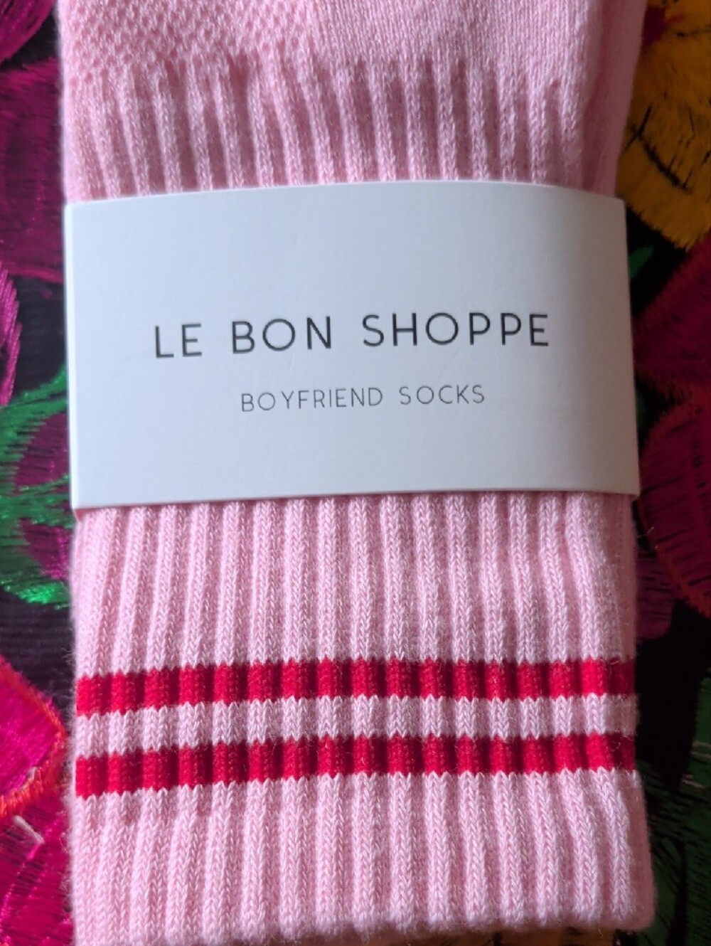 Le Bon Shoppe Pink Boyfriend Socks with Red Stripe Detail - Picture 2 of 5